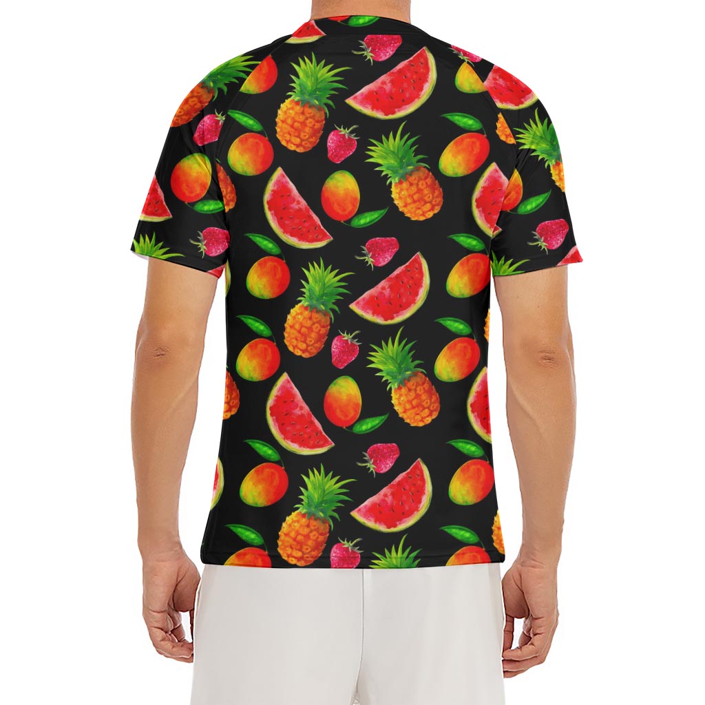Mix Fruit Pineapple Pattern Print Men's Short Sleeve Rash Guard