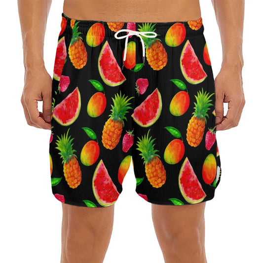 Mix Fruit Pineapple Pattern Print Men's Split Running Shorts