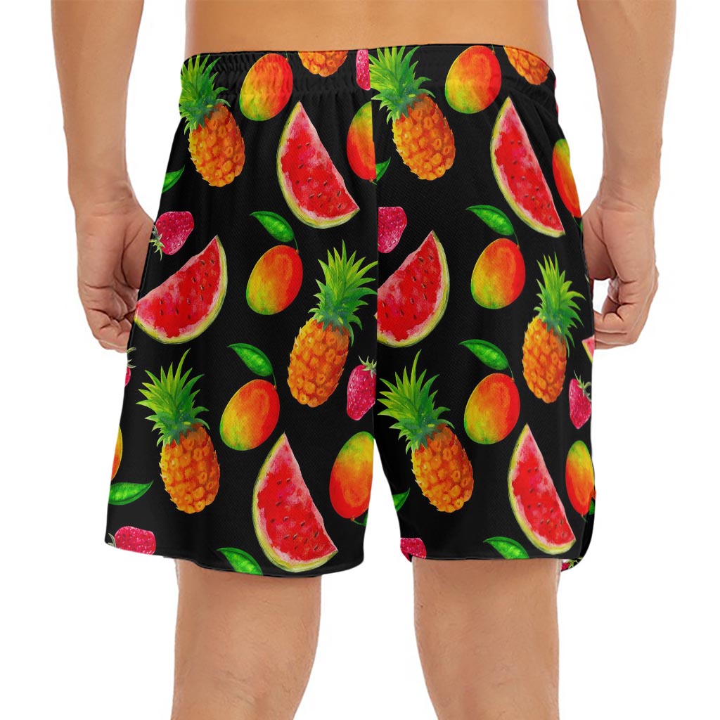 Mix Fruit Pineapple Pattern Print Men's Split Running Shorts