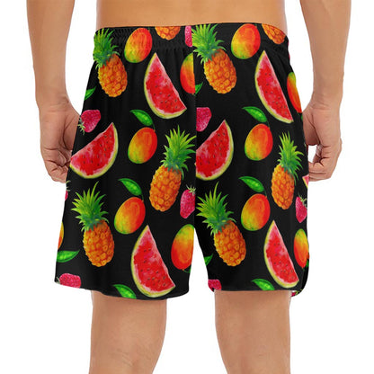 Mix Fruit Pineapple Pattern Print Men's Split Running Shorts