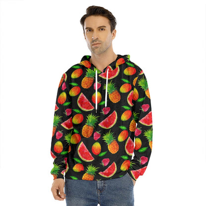 Mix Fruit Pineapple Pattern Print Men's Velvet Pullover Hoodie