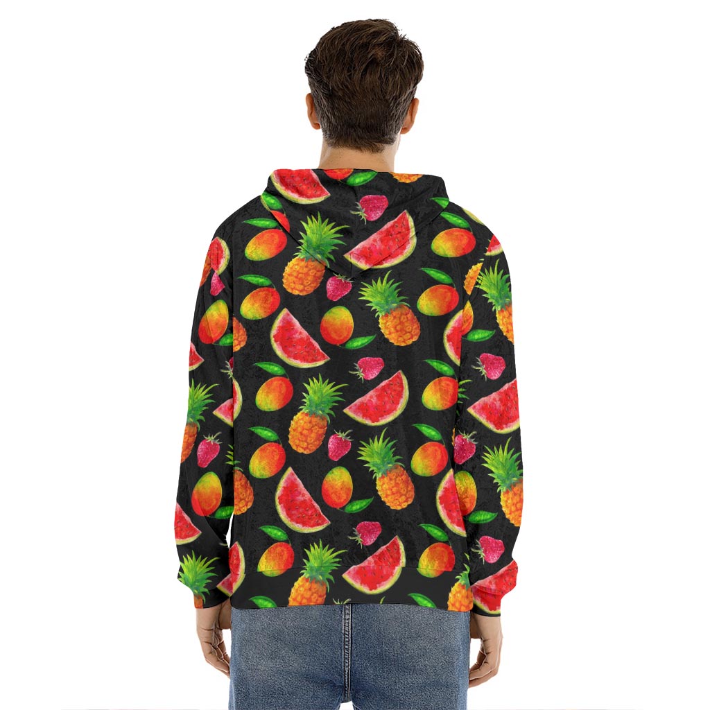 Mix Fruit Pineapple Pattern Print Men's Velvet Pullover Hoodie