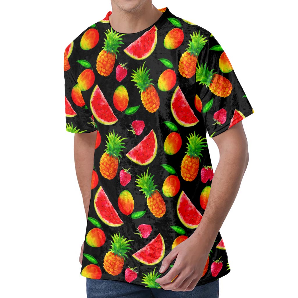 Mix Fruit Pineapple Pattern Print Men's Velvet T-Shirt