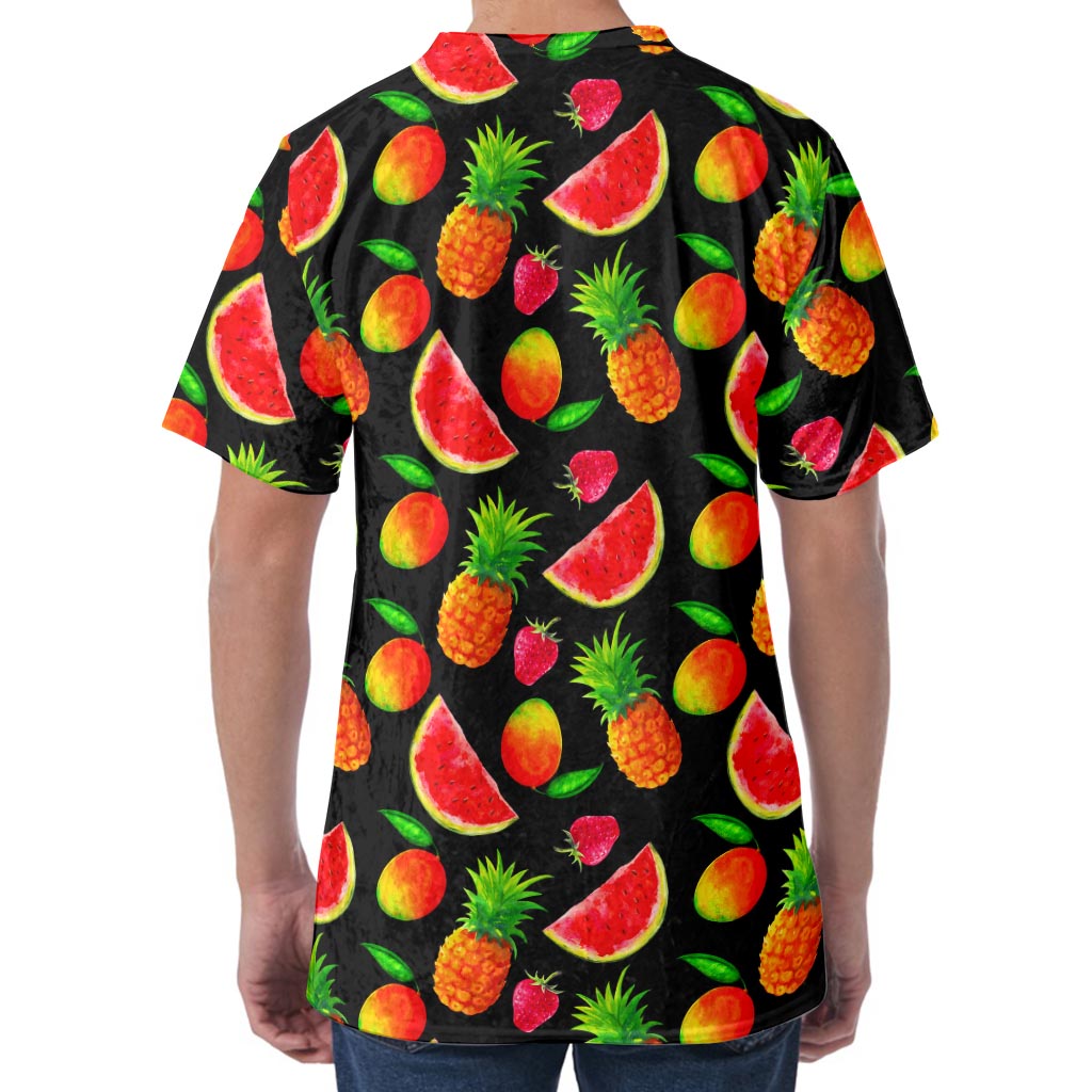 Mix Fruit Pineapple Pattern Print Men's Velvet T-Shirt
