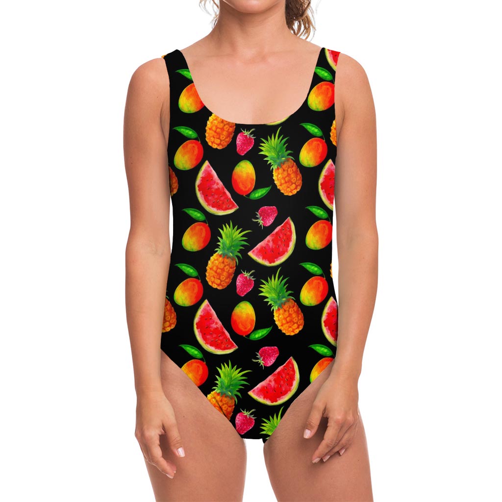 Mix Fruit Pineapple Pattern Print One Piece Swimsuit