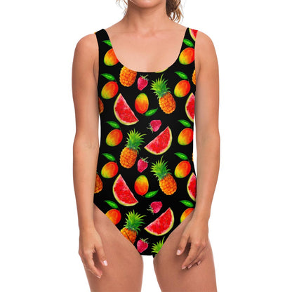 Mix Fruit Pineapple Pattern Print One Piece Swimsuit