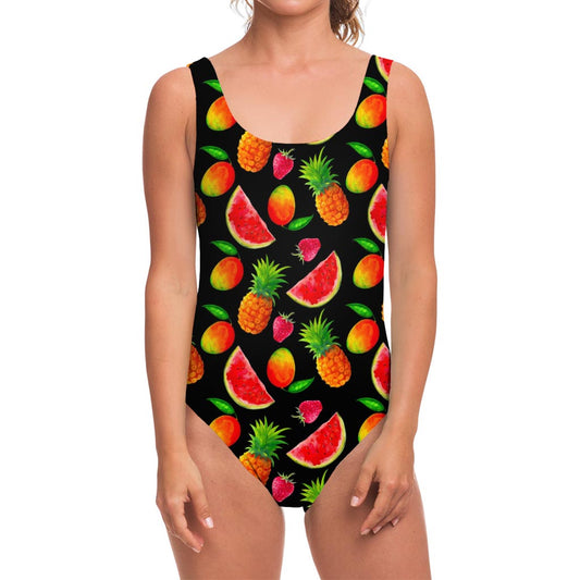 Mix Fruit Pineapple Pattern Print One Piece Swimsuit