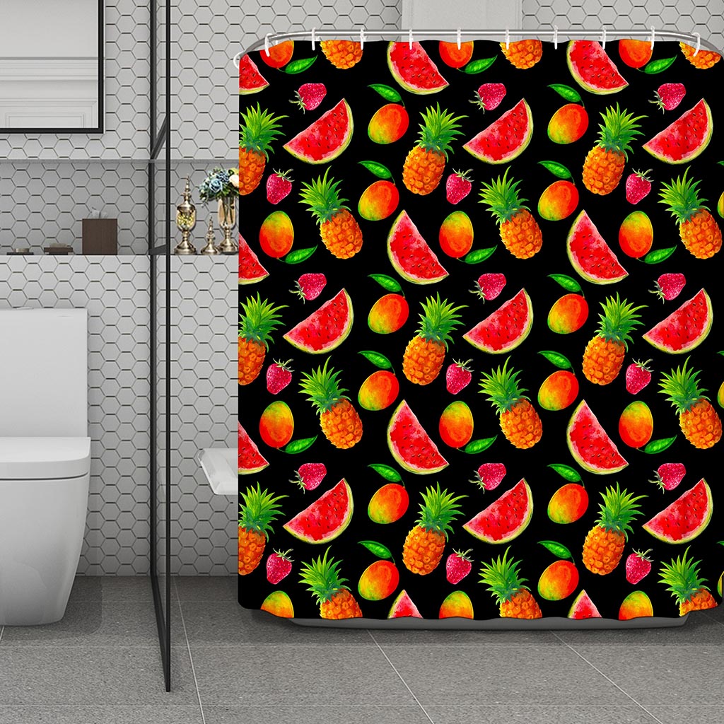 Mix Fruit Pineapple Pattern Print Polyester Shower Curtain