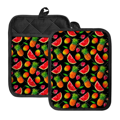 Mix Fruit Pineapple Pattern Print Pot Holders With Pocket