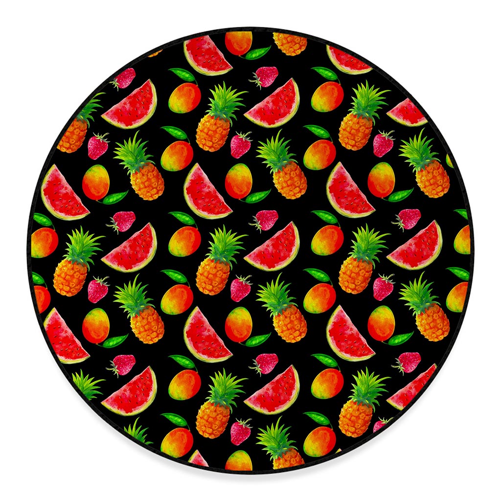 Mix Fruit Pineapple Pattern Print Round Floor Mat