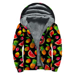 Mix Fruit Pineapple Pattern Print Sherpa Lined Zip Up Hoodie