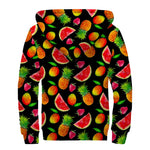 Mix Fruit Pineapple Pattern Print Sherpa Lined Zip Up Hoodie