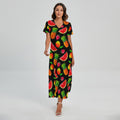 Mix Fruit Pineapple Pattern Print Short Sleeve Maxi Dress