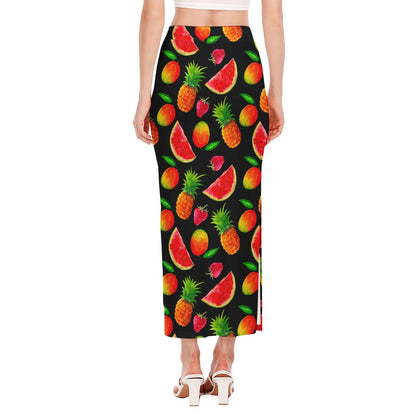 Mix Fruit Pineapple Pattern Print Side Slit Maxi Skirt