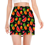 Mix Fruit Pineapple Pattern Print Side Slit Mini Skirt