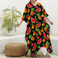 Mix Fruit Pineapple Pattern Print Silk V-Neck Kaftan Dress