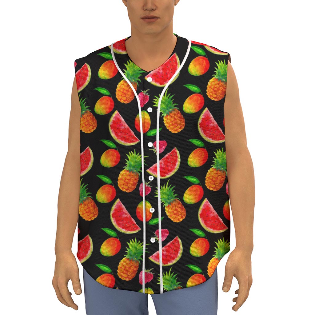 Mix Fruit Pineapple Pattern Print Sleeveless Baseball Jersey