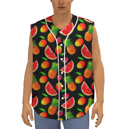 Mix Fruit Pineapple Pattern Print Sleeveless Baseball Jersey