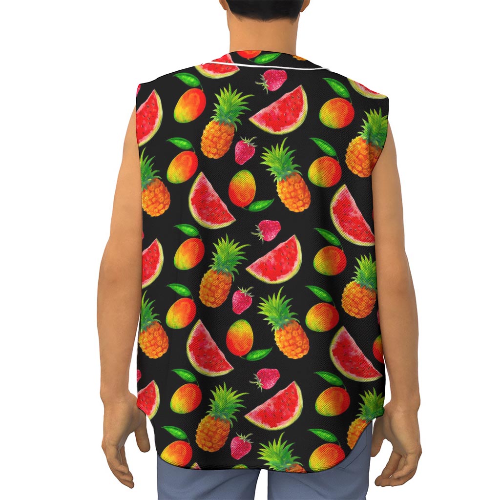 Mix Fruit Pineapple Pattern Print Sleeveless Baseball Jersey
