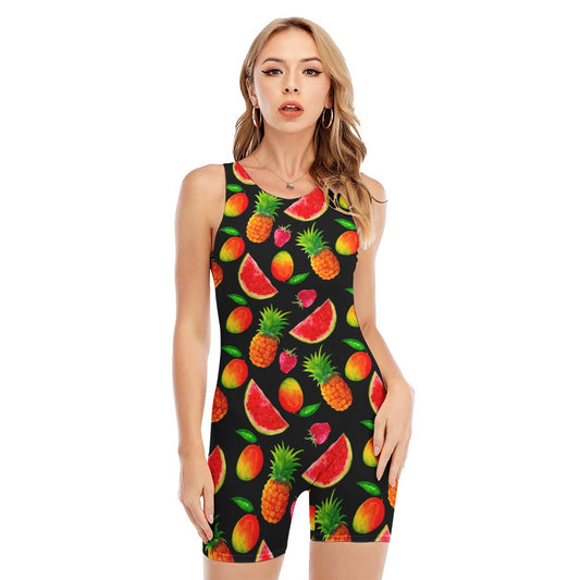 Mix Fruit Pineapple Pattern Print Sleeveless One Piece Swimsuit