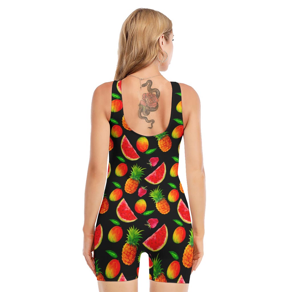Mix Fruit Pineapple Pattern Print Sleeveless One Piece Swimsuit