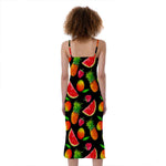 Mix Fruit Pineapple Pattern Print Slim Fit Midi Cami Dress