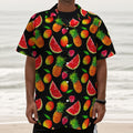 Mix Fruit Pineapple Pattern Print Textured Short Sleeve Shirt