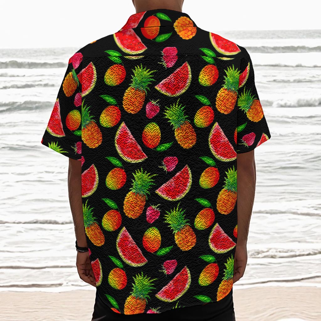 Mix Fruit Pineapple Pattern Print Textured Short Sleeve Shirt