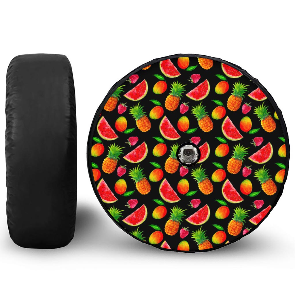 Mix Fruit Pineapple Pattern Print Tire Cover With Camera Hole