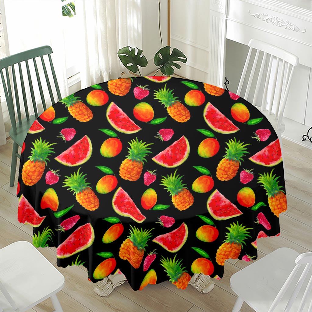 Mix Fruit Pineapple Pattern Print Waterproof Round Tablecloth