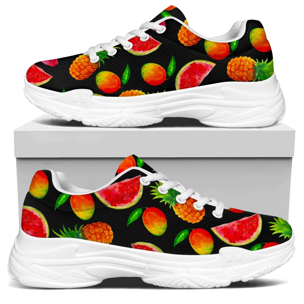 Mix Fruit Pineapple Pattern Print White Chunky Shoes