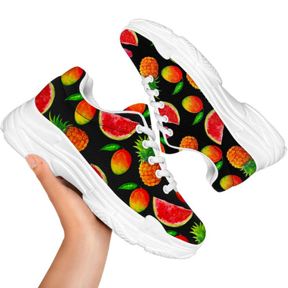 Mix Fruit Pineapple Pattern Print White Chunky Shoes