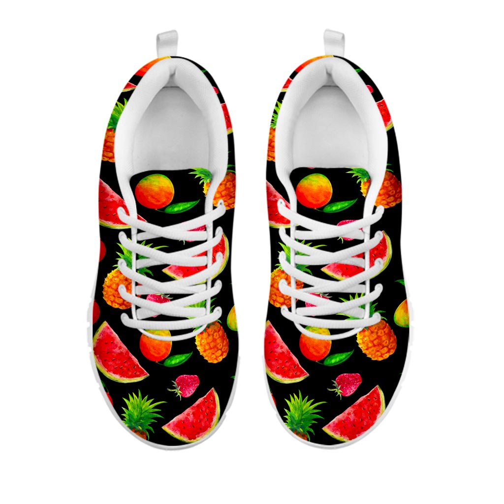 Mix Fruit Pineapple Pattern Print White Running Shoes