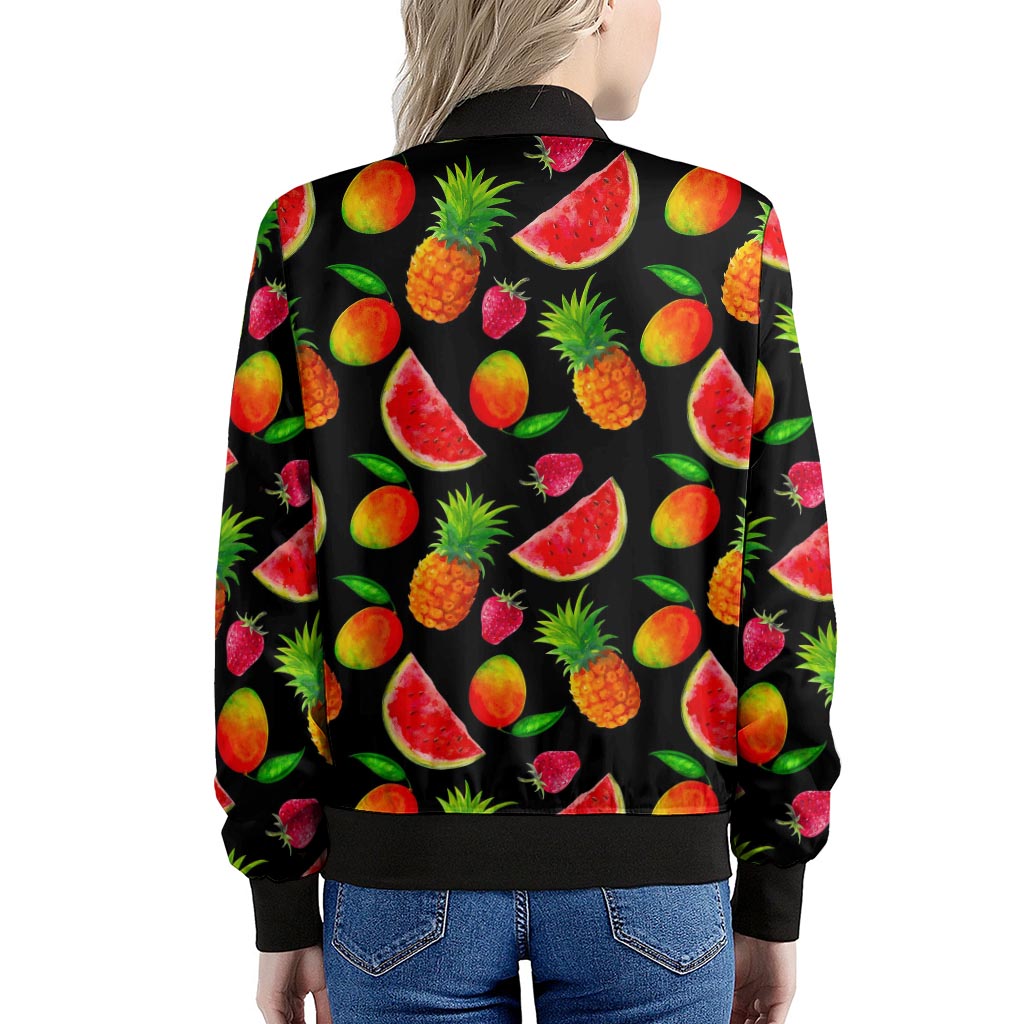 Mix Fruit Pineapple Pattern Print Women's Bomber Jacket