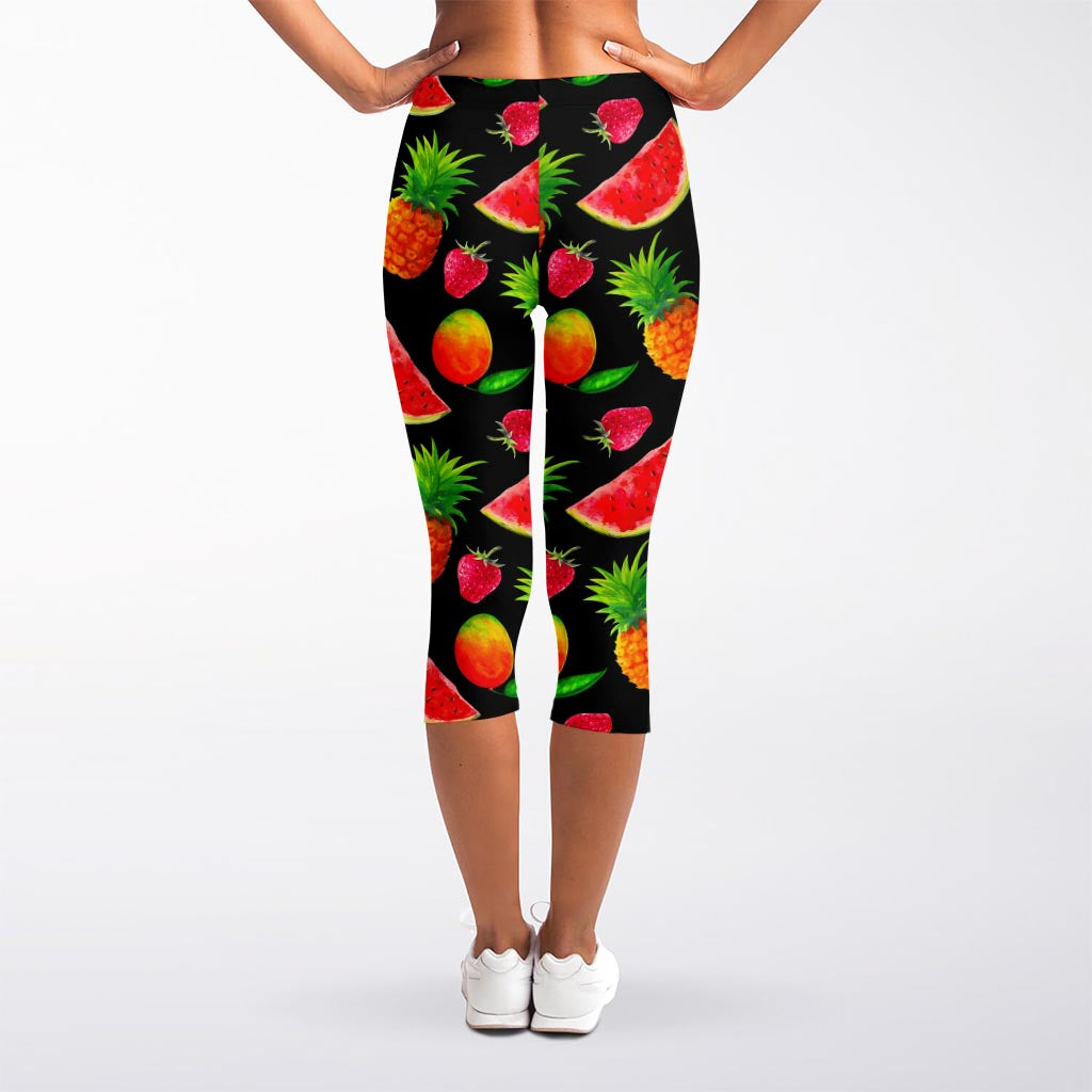 Mix Fruit Pineapple Pattern Print Women's Capri Leggings