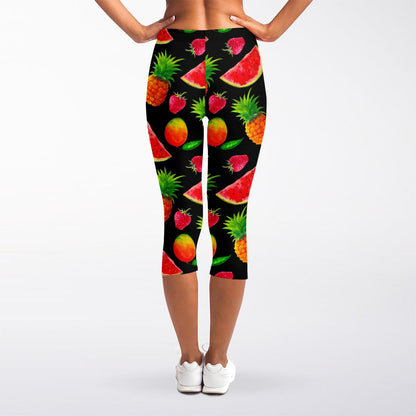 Mix Fruit Pineapple Pattern Print Women's Capri Leggings