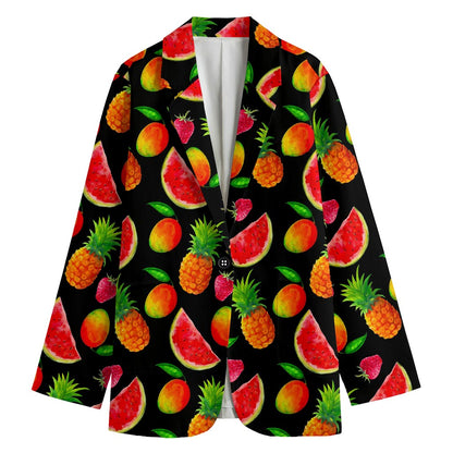Mix Fruit Pineapple Pattern Print Women's Cotton Blazer