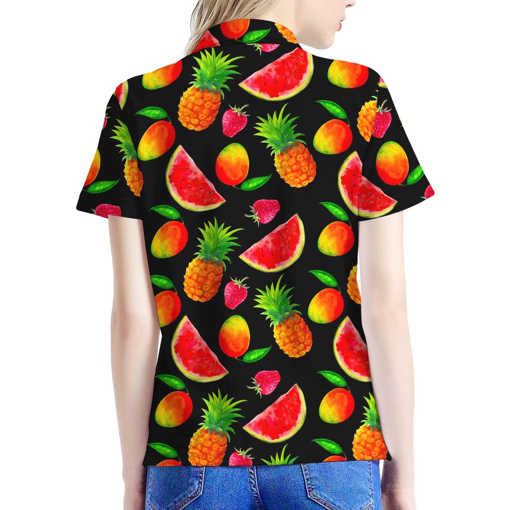 Mix Fruit Pineapple Pattern Print Women's Polo Shirt