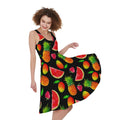 Mix Fruit Pineapple Pattern Print Sleeveless Knee Length Dress