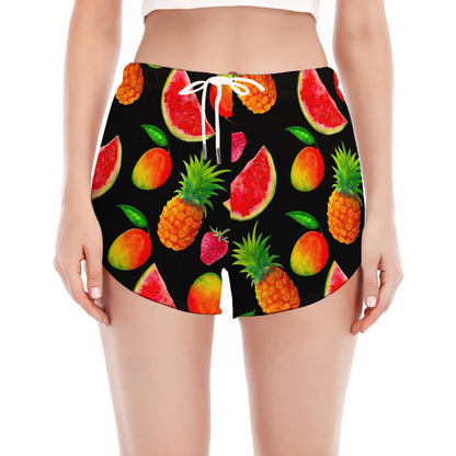 Mix Fruit Pineapple Pattern Print Women's Split Running Shorts
