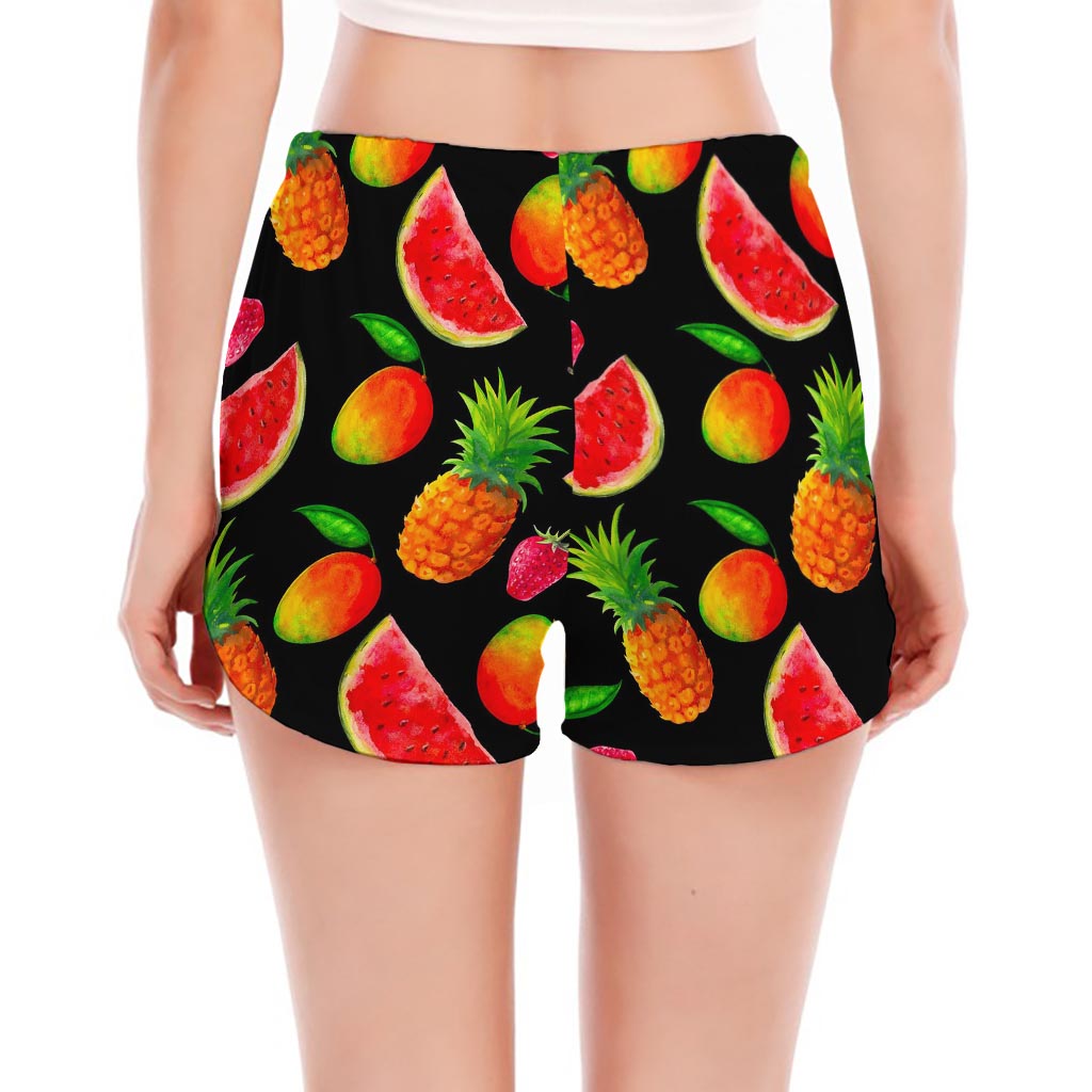 Mix Fruit Pineapple Pattern Print Women's Split Running Shorts