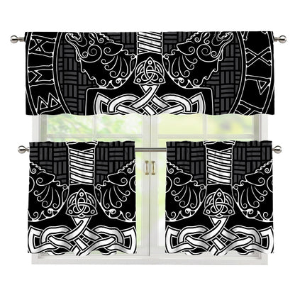 Mjolnir And Scandinavian Runes Print 3 Piece Kitchen Curtains