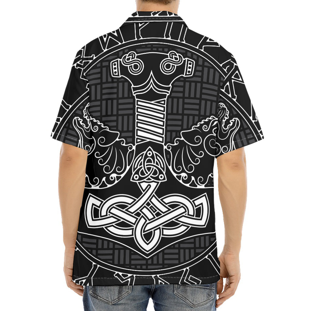 Mjolnir And Scandinavian Runes Print Aloha Shirt