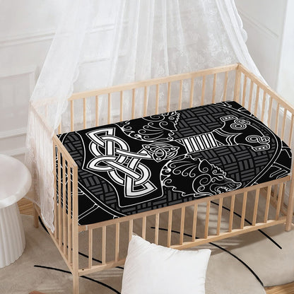 Mjolnir And Scandinavian Runes Print Baby Crib Sheet