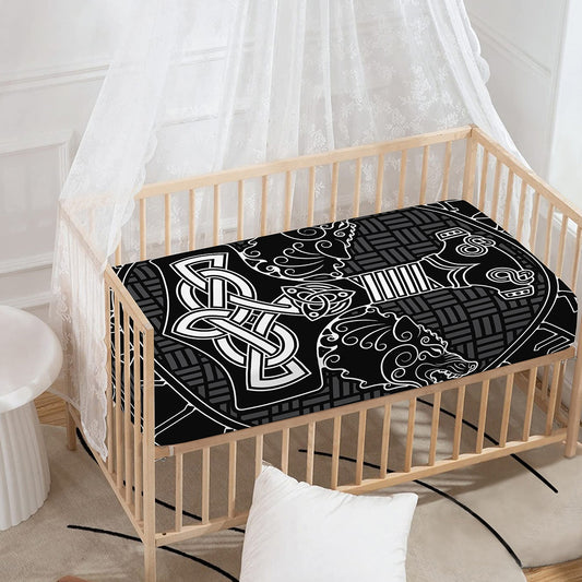 Mjolnir And Scandinavian Runes Print Baby Crib Sheet