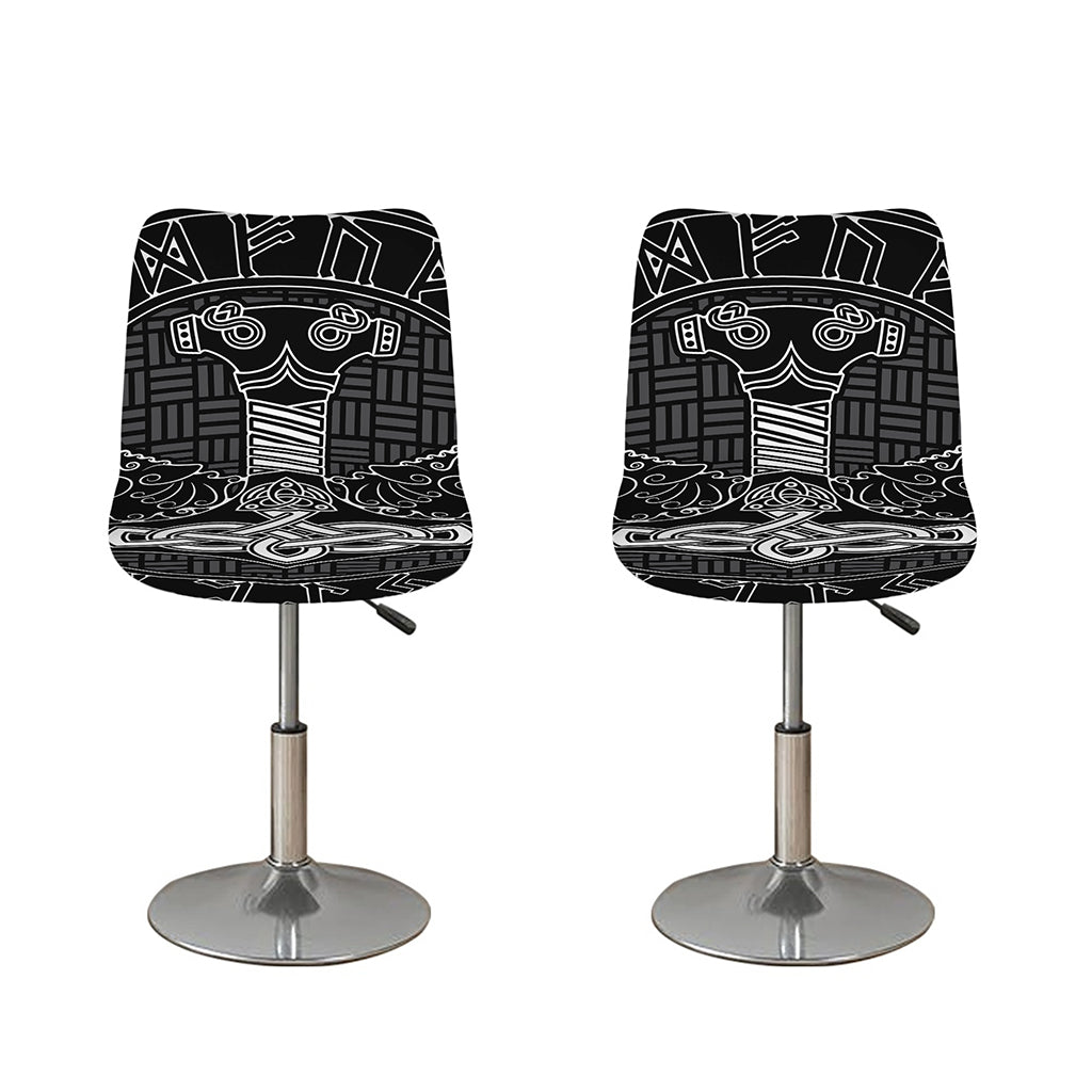 Mjolnir And Scandinavian Runes Print Bar Stool Covers