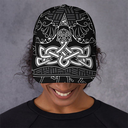 Mjolnir And Scandinavian Runes Print Baseball Cap