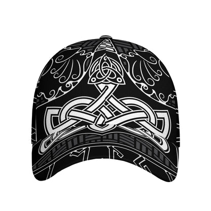 Mjolnir And Scandinavian Runes Print Baseball Cap