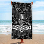 Mjolnir And Scandinavian Runes Print Beach Towel