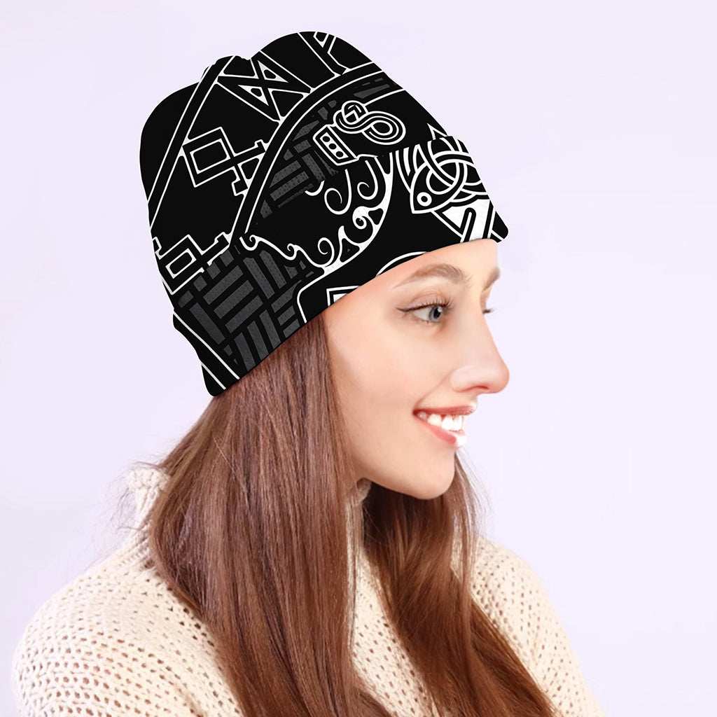 Mjolnir And Scandinavian Runes Print Beanie
